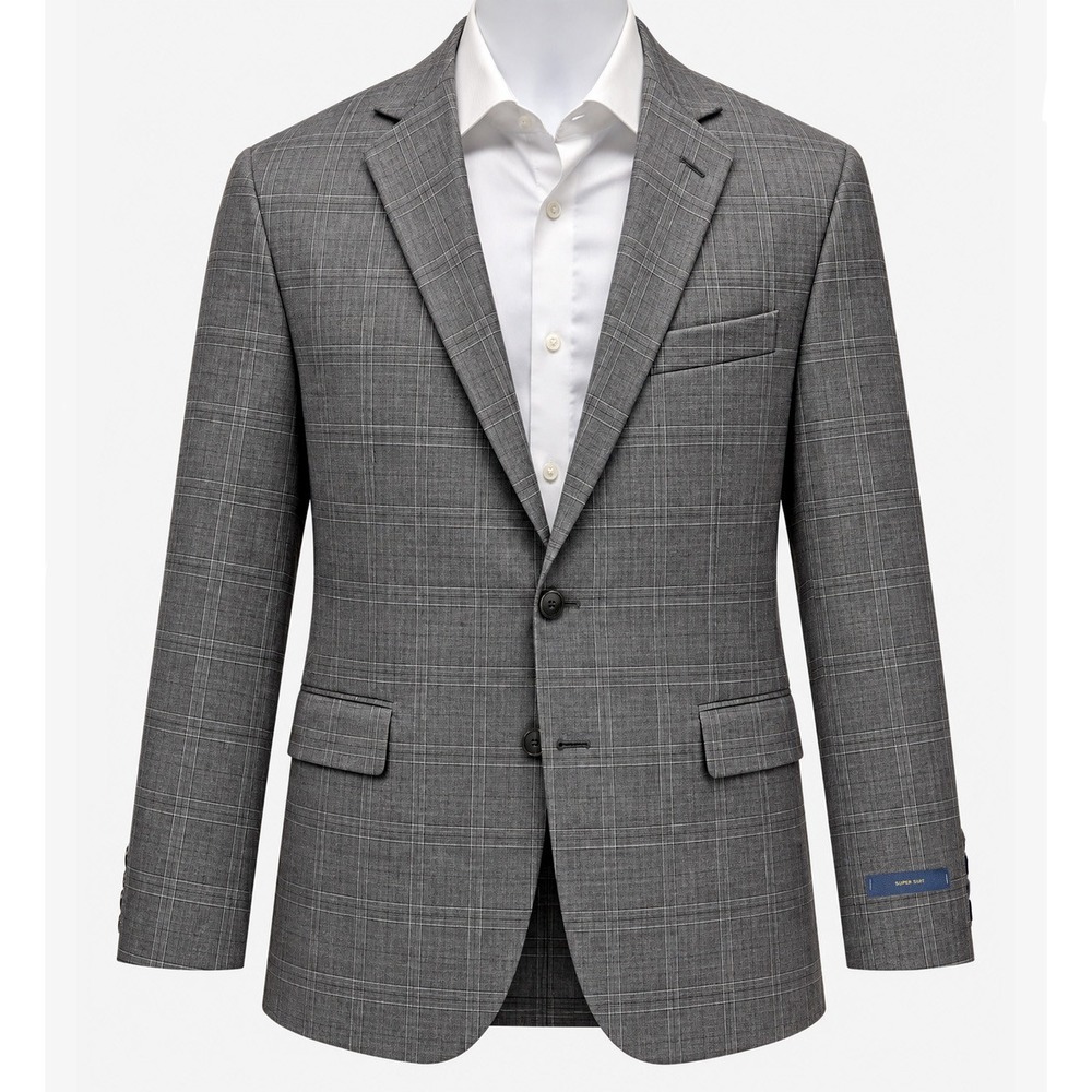 Stafford Super Suit Mens 42 Short Gray Plaid Wool Blend Slim Fit Blazer New